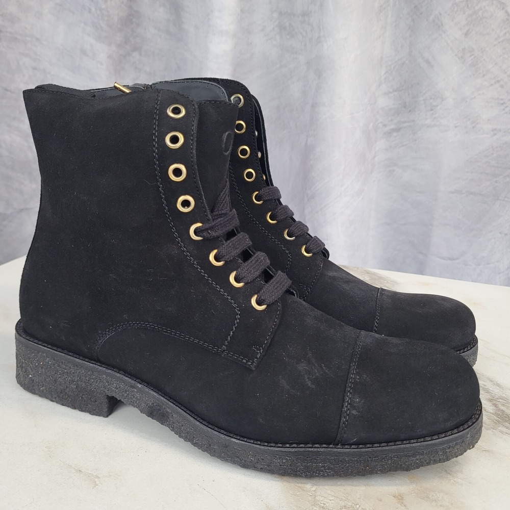 ORO Los Angeles Cap Toe Combat Black Crepe Suede Lace Up Zip Boots Men's Size 7